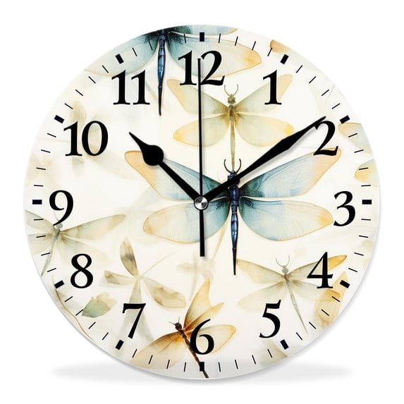 12 Inch Wall Clock Battery Operated Silent Clock Decorative for Office, Kitchen, Outdoor, Living Room,Colorful Dragonfly Pattern Picture