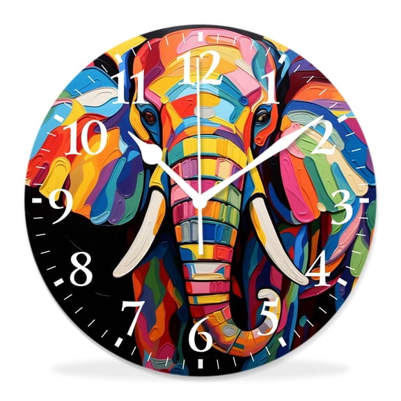 12 Inch Wall Clock Battery Operated Silent Clock Decorative for Office, Kitchen, Outdoor, Living Room,Colorful Elephant indian Black Creative