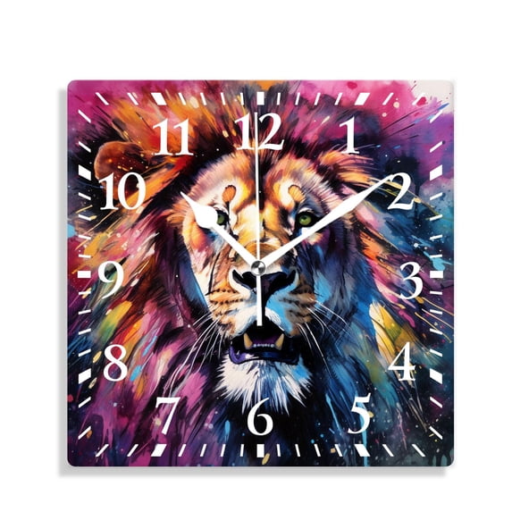 12 Inch Wall Clock Battery Operated Silent Clock Decorative for Office, Kitchen, Outdoor, Living Room,Colorful Lion Watercolor Multicolor