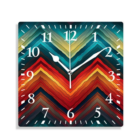 12 Inch Wall Clock Battery Operated Silent Clock Decorative for Office, Kitchen, Outdoor, Living Room,Colorful Style Ethnic Drawing