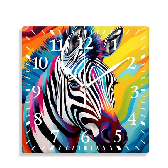 12 Inch Wall Clock Battery Operated Silent Clock Decorative for Office, Kitchen, Outdoor, Living Room,Colorful Zebra Oil Painting Design
