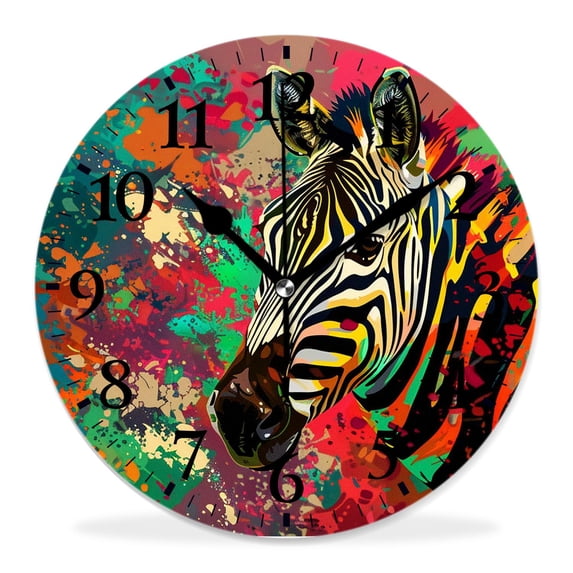 12 Inch Wall Clock Battery Operated Silent Clock Decorative for Office, Kitchen, Outdoor, Living Room,Colorful Zebra Oil Painting Stunning