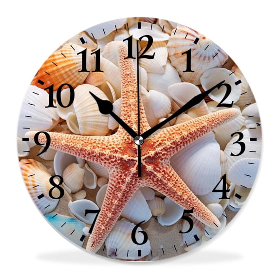 12 Inch Wall Clock Battery Operated Silent Clock Decorative for Office, Kitchen, Outdoor, Living Room,Cool Starfish Shell Beach Creative