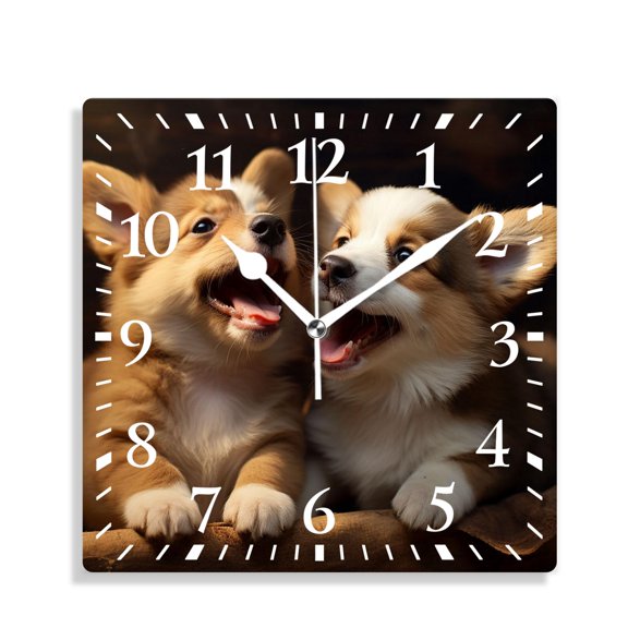 12 Inch Wall Clock Battery Operated Silent Clock Decorative for Office, Kitchen, Outdoor, Living RoomCorgi Dog Interesting Animal Design
