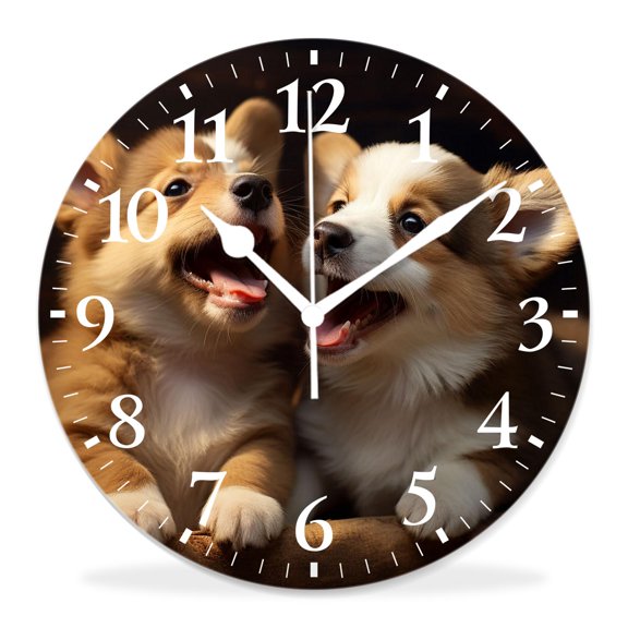 12 Inch Wall Clock Battery Operated Silent Clock Decorative for Office, Kitchen, Outdoor, Living RoomCorgi Dog interesting Animal Design