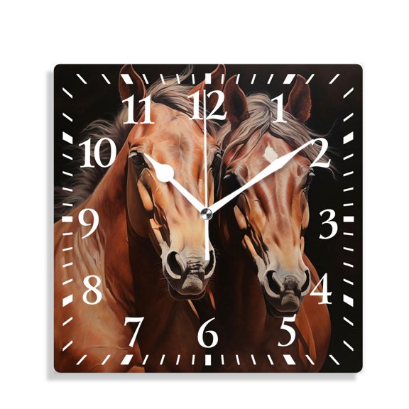 12 Inch Wall Clock Battery Operated Silent Clock Decorative for Office, Kitchen, Outdoor, Living Room,Couple Horses Painting Picture