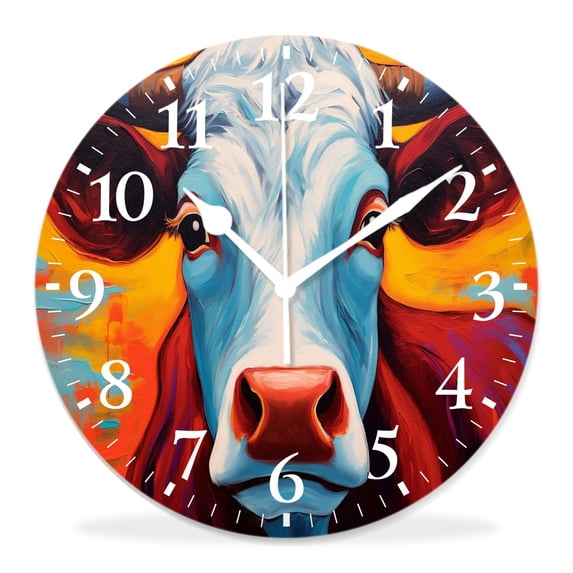 12 Inch Wall Clock Battery Operated Silent Clock Decorative for Office, Kitchen, Outdoor, Living Room,Cow Pastel Painting Cute Pattern