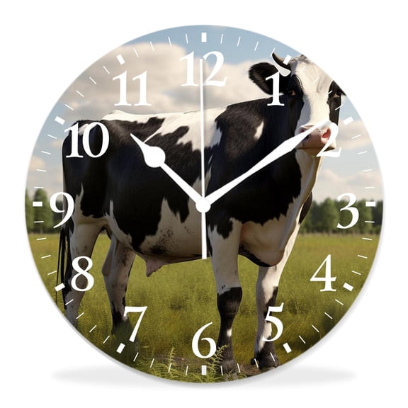 12 Inch Wall Clock Battery Operated Silent Clock Decorative for Office, Kitchen, Outdoor, Living RoomCow Summer Grass Sky Pattern