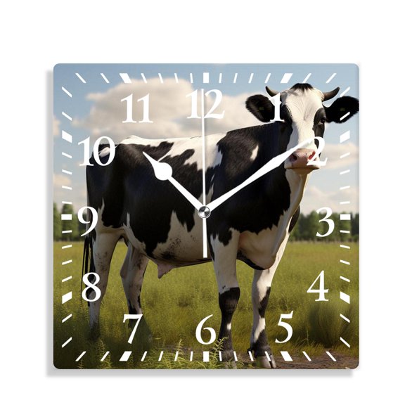 12 Inch Wall Clock Battery Operated Silent Clock Decorative for Office, Kitchen, Outdoor, Living RoomCow Summer Grass Sky Pattern