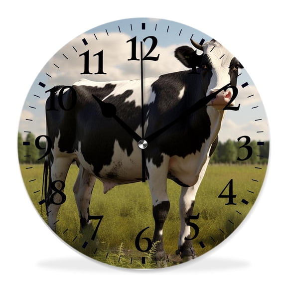 12 Inch Wall Clock Battery Operated Silent Clock Decorative for Office, Kitchen, Outdoor, Living RoomCow Summer Grass Sky Pattern