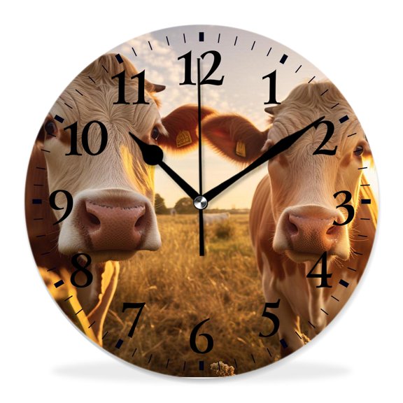 12 Inch Wall Clock Battery Operated Silent Clock Decorative for Office, Kitchen, Outdoor, Living Room，Cows Herd Sunset Creative Pattern