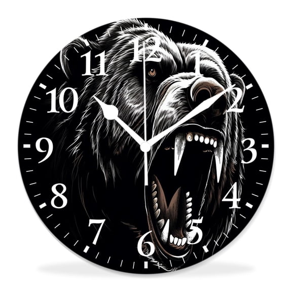 12 Inch Wall Clock Battery Operated Silent Clock Decorative for Office, Kitchen, Outdoor, Living RoomCrazy Bear Beautiful Pattern