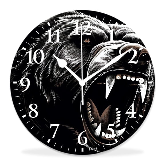 12 Inch Wall Clock Battery Operated Silent Clock Decorative for Office, Kitchen, Outdoor, Living RoomCrazy Bear Beautiful Pattern