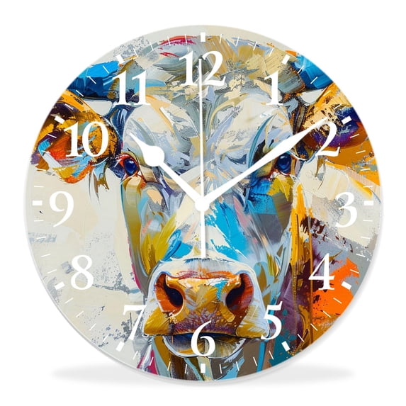 12 Inch Wall Clock Battery Operated Silent Clock Decorative for Office, Kitchen, Outdoor, Living Room,Crazy Cow Charming