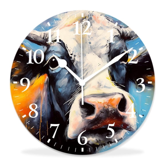 12 Inch Wall Clock Battery Operated Silent Clock Decorative for Office, Kitchen, Outdoor, Living RoomCrazy Cow Drawing Cute