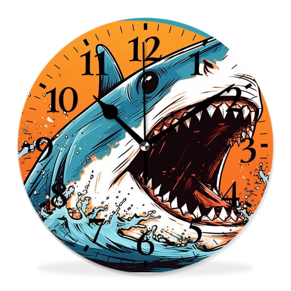 12 Inch Wall Clock Battery Operated Silent Clock Decorative for Office, Kitchen, Outdoor, Living Room,Creative Shark attack Exquisite Art