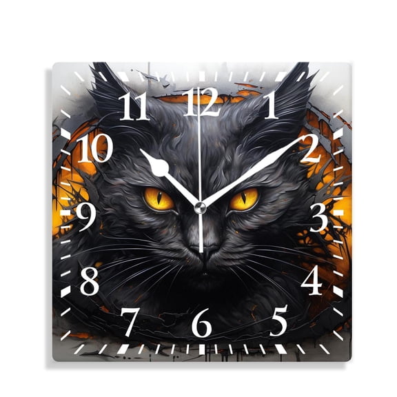 12 Inch Wall Clock Battery Operated Silent Clock Decorative for Office, Kitchen, Outdoor, Living RoomCute Black Cat Fun Kitten Design