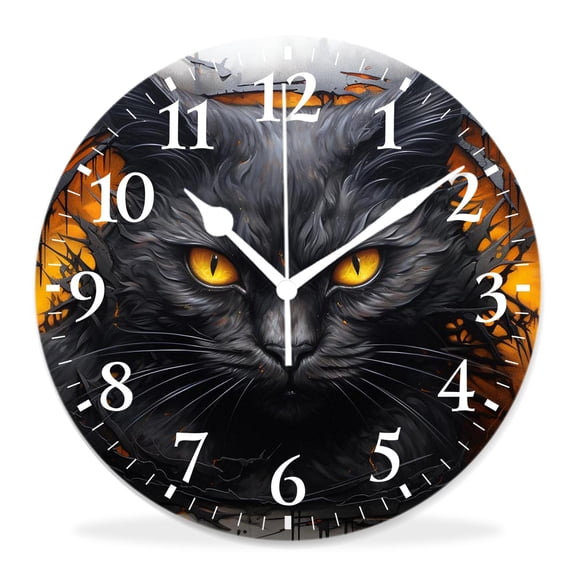 12 Inch Wall Clock Battery Operated Silent Clock Decorative for Office, Kitchen, Outdoor, Living RoomCute Black Cat Fun Kitten Design