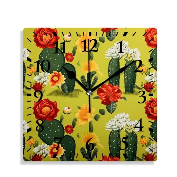 12 Inch Wall Clock Battery Operated Silent Clock Decorative for Office, Kitchen, Outdoor, Living RoomCute Cactus Doodle Beautiful