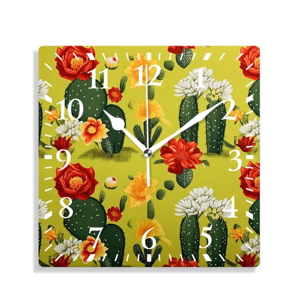 12 Inch Wall Clock Battery Operated Silent Clock Decorative for Office, Kitchen, Outdoor, Living RoomCute Cactus Doodle Beautiful