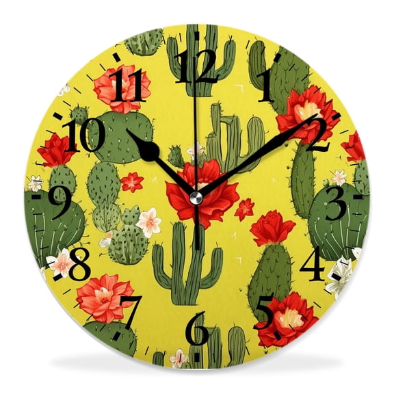 12 Inch Wall Clock Battery Operated Silent Clock Decorative for Office, Kitchen, Outdoor, Living RoomCute Cactus Doodle Cute Pattern
