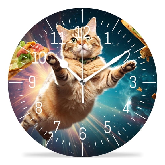 12 Inch Wall Clock Battery Operated Silent Clock Decorative for Office, Kitchen, Outdoor, Living RoomCute Cat Galaxy Style