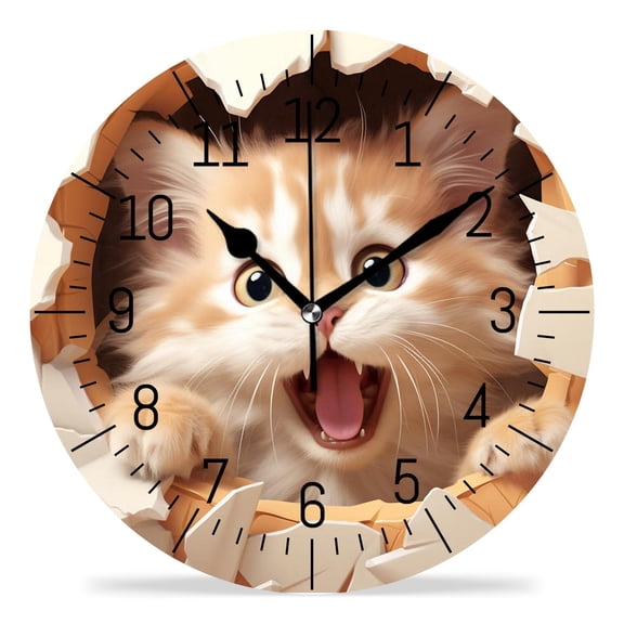 12 Inch Wall Clock Battery Operated Silent Clock Decorative for Office, Kitchen, Outdoor, Living RoomCute Cat Kitten Print Animal Funny Creative
