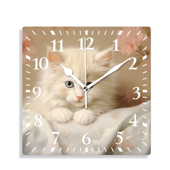 12 Inch Wall Clock Battery Operated Silent Clock Decorative for Office, Kitchen, Outdoor, Living RoomCute Cat Kitten Sleeping Art