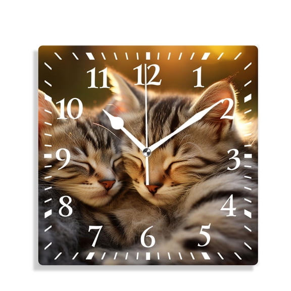 12 Inch Wall Clock Battery Operated Silent Clock Decorative for Office, Kitchen, Outdoor, Living RoomCute Cat Kitten Sleeping Creative