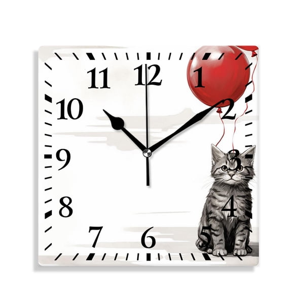 12 Inch Wall Clock Battery Operated Silent Clock Decorative for Office, Kitchen, Outdoor, Living RoomCute Cat in Pocket with Hat Image