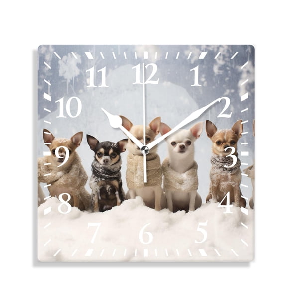 12 Inch Wall Clock Battery Operated Silent Clock Decorative for Office, Kitchen, Outdoor, Living RoomCute Chihuahuas Dog Design