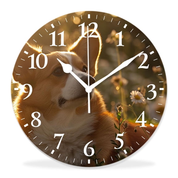 12 Inch Wall Clock Battery Operated Silent Clock Decorative for Office, Kitchen, Outdoor, Living RoomCute Corgi Dog Kitchen Puppy Creative