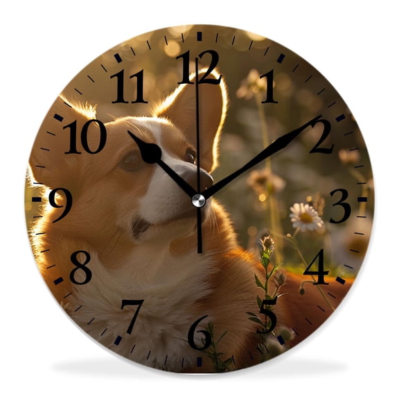 12 Inch Wall Clock Battery Operated Silent Clock Decorative for Office, Kitchen, Outdoor, Living RoomCute Corgi Dog Kitchen Puppy Creative