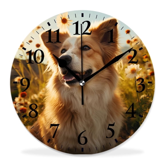 12 Inch Wall Clock Battery Operated Silent Clock Decorative for Office, Kitchen, Outdoor, Living RoomCute Corgi Dog Kitchen Puppy Drawing