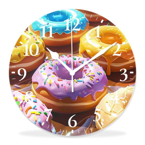 12 Inch Wall Clock Battery Operated Silent Clock Decorative for Office, Kitchen, Outdoor, Living RoomCute Cupcakes Donuts Fantastic