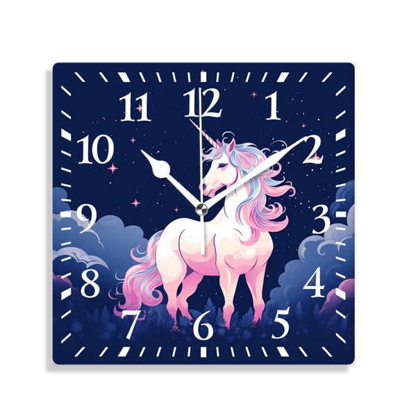 12 Inch Wall Clock Battery Operated Silent Clock Decorative for Office, Kitchen, Outdoor, Living RoomCute Magic Unicorn Horse Picture