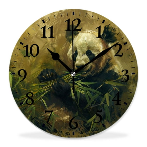 12 Inch Wall Clock Battery Operated Silent Clock Decorative for Office, Kitchen, Outdoor, Living Room,Cute Panda Bear Eating Bamboo forest Pretty