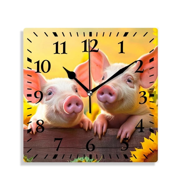 12 Inch Wall Clock Battery Operated Silent Clock Decorative for Office, Kitchen, Outdoor, Living Room,Cute Pig Fence Sunflower Exquisite