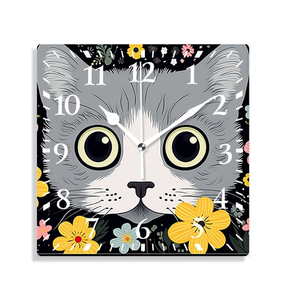 12 Inch Wall Clock Battery Operated Silent Clock Decorative for Office, Kitchen, Outdoor, Living RoomCute Sweet Cat Butterfly Picture