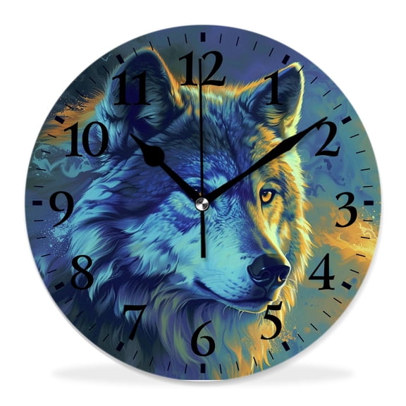 12 Inch Wall Clock Battery Operated Silent Clock Decorative for Office, Kitchen, Outdoor, Living RoomDark Wolf Moon Cute Elaborate
