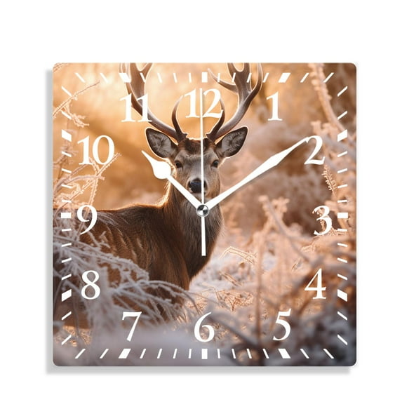 12 Inch Wall Clock Battery Operated Silent Clock Decorative for Office, Kitchen, Outdoor, Living Room,Deer Morning Sun Landscape Elegant