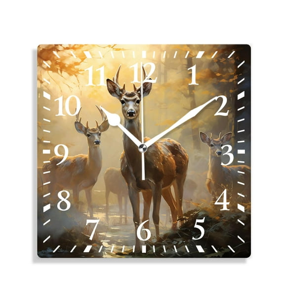 12 Inch Wall Clock Battery Operated Silent Clock Decorative for Office, Kitchen, Outdoor, Living Room,Deer in Autumn Field Creative