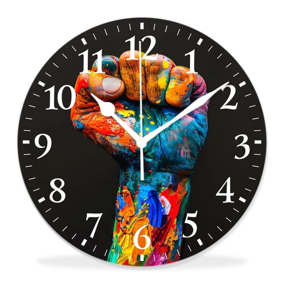 12 Inch Wall Clock Battery Operated Silent Clock Decorative for Office, Kitchen, Outdoor, Living RoomDesign Rainbow Fist Gay Pride Stunning
