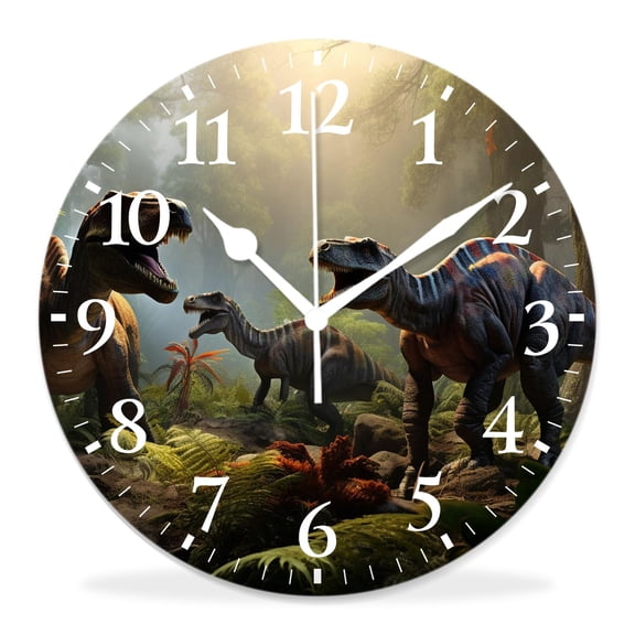12 Inch Wall Clock Battery Operated Silent Clock Decorative for Office, Kitchen, Outdoor, Living RoomDinosaurs Park Exquisite