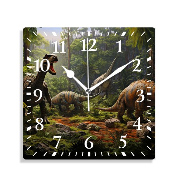 12 Inch Wall Clock Battery Operated Silent Clock Decorative for Office, Kitchen, Outdoor, Living RoomDinosaurs Park Print