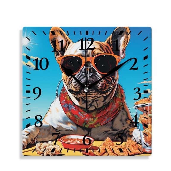 12 Inch Wall Clock Battery Operated Silent Clock Decorative for Office, Kitchen, Outdoor, Living Room，Dog Animal Hamburger Multicolor