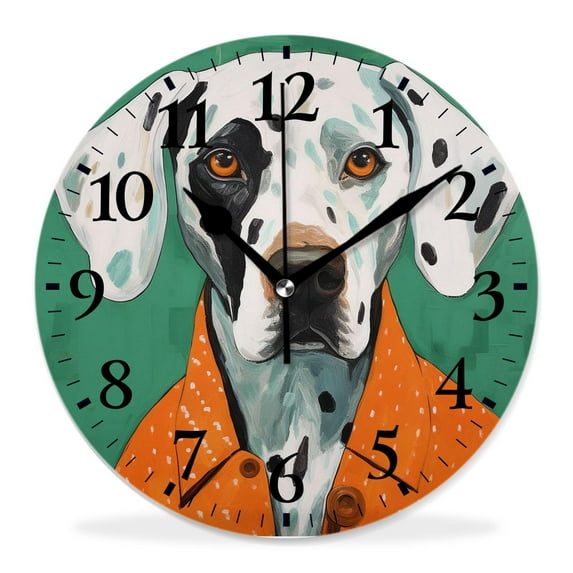 12 Inch Wall Clock Battery Operated Silent Clock Decorative for Office, Kitchen, Outdoor, Living Room,Dog Green Background Elegant