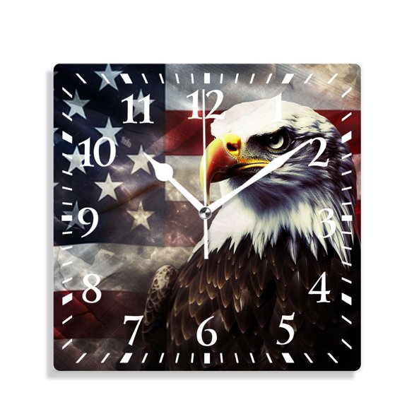 12 Inch Wall Clock Battery Operated Silent Clock Decorative for Office, Kitchen, Outdoor, Living RoomEagle American Flag Art