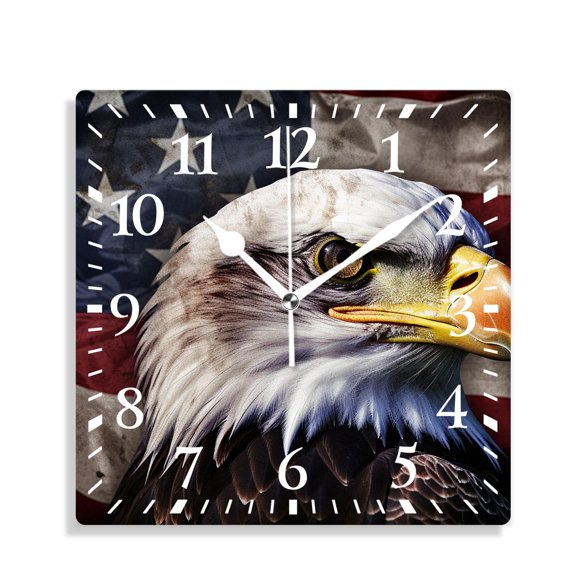 12 Inch Wall Clock Battery Operated Silent Clock Decorative for Office, Kitchen, Outdoor, Living RoomEagle American Flag Design