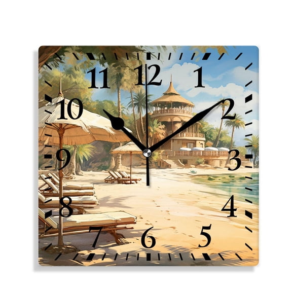 12 Inch Wall Clock Battery Operated Silent Clock Decorative for Office, Kitchen, Outdoor, Living RoomEgypt Beach and Sea Relax Painting